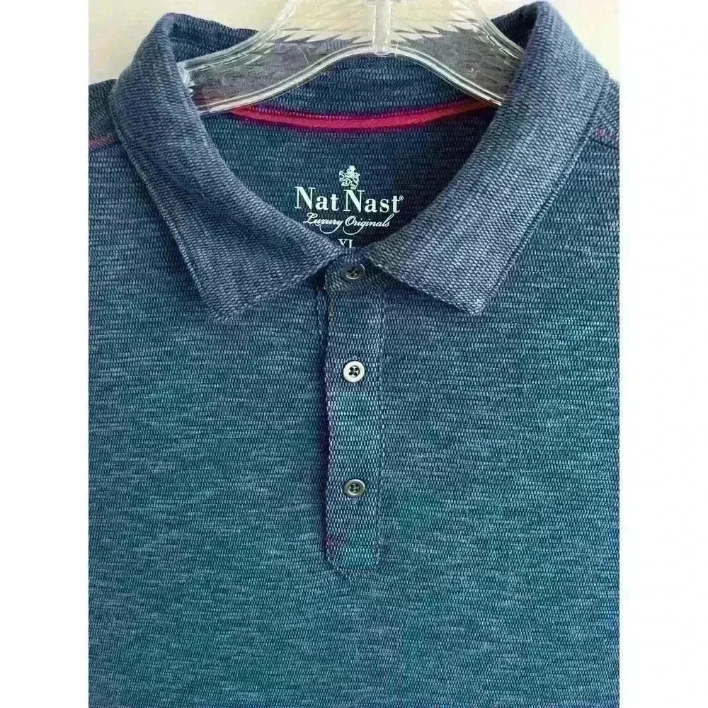 Nat Nast Men's Size XL Navy Blue Polo Textured Contrast Stitching Logo